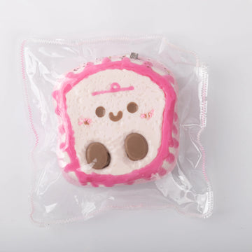 Front view of Creamy Tree Pink JC Toast Squishy toy, this toy takes inspiration from classic plush aesthetics similar to Jellycat’s