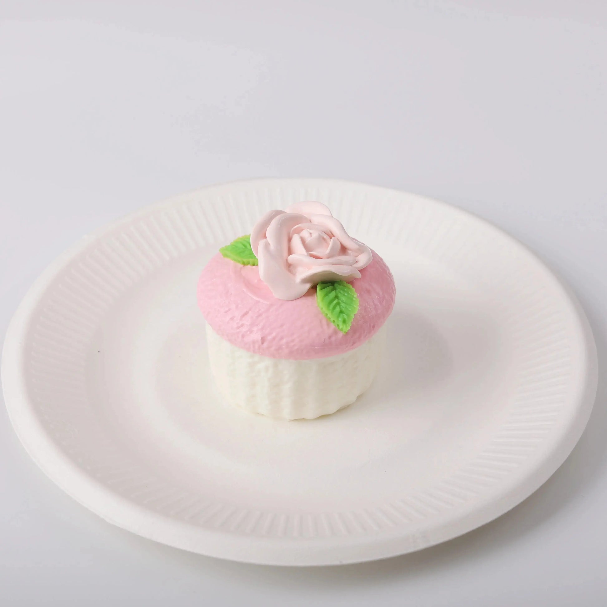 Floral Cupcake Squishy Toy in white plate