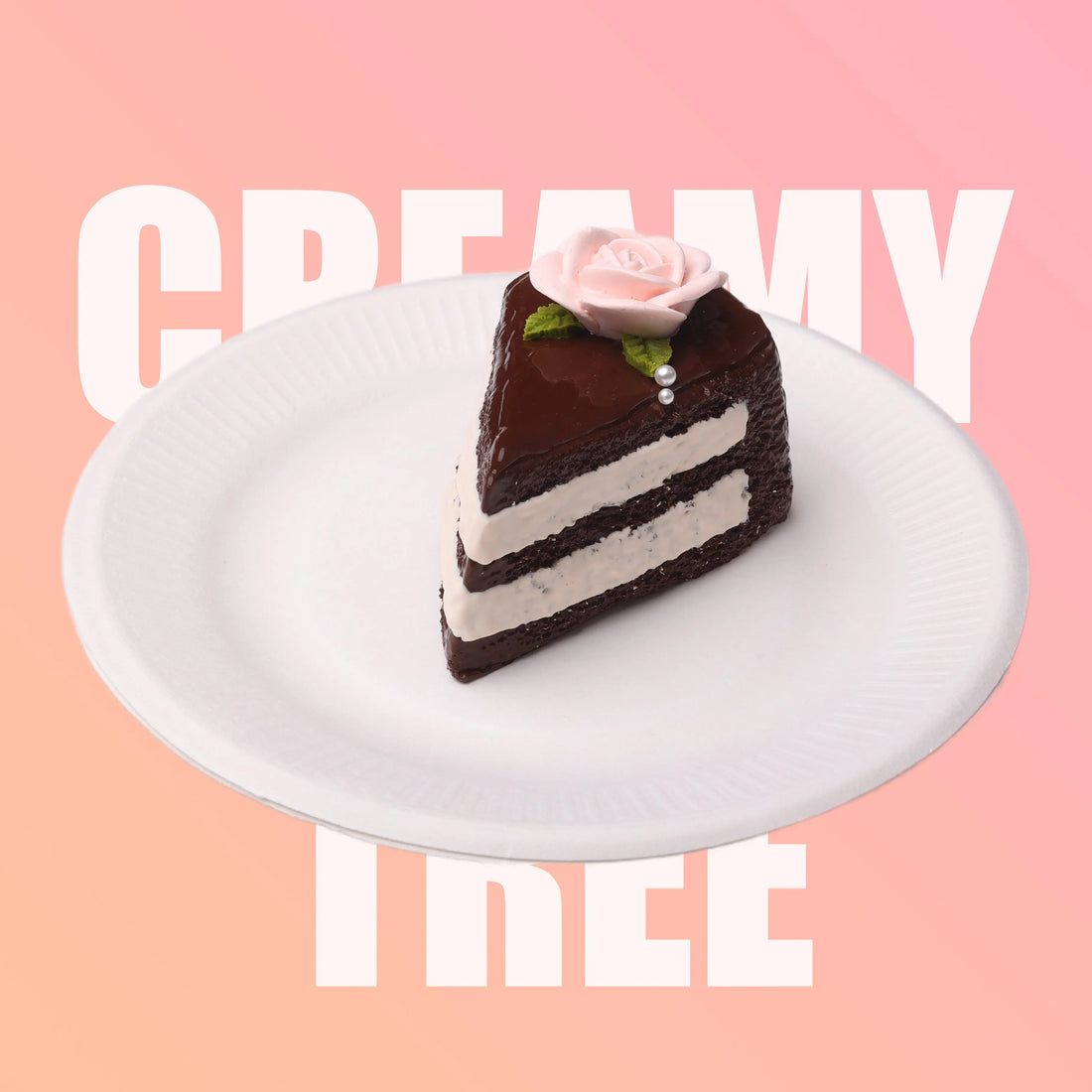 Rose Black Chocolate Cake Slice Squishy Toy CREAMY TREE