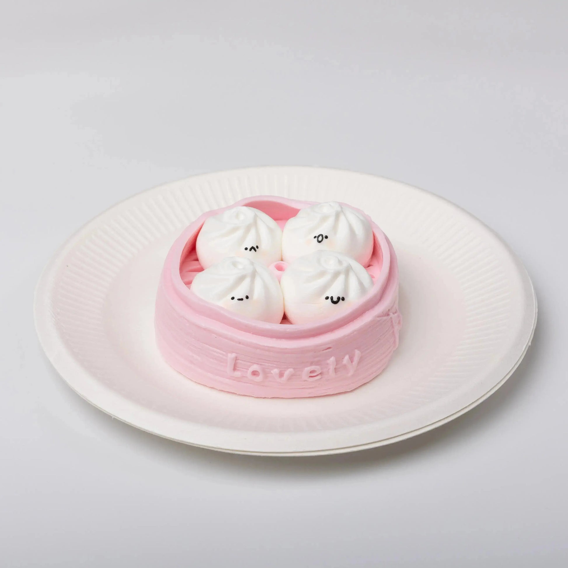 Front view of Creamy Tree Pink Xiaolongbao Squishy Toy