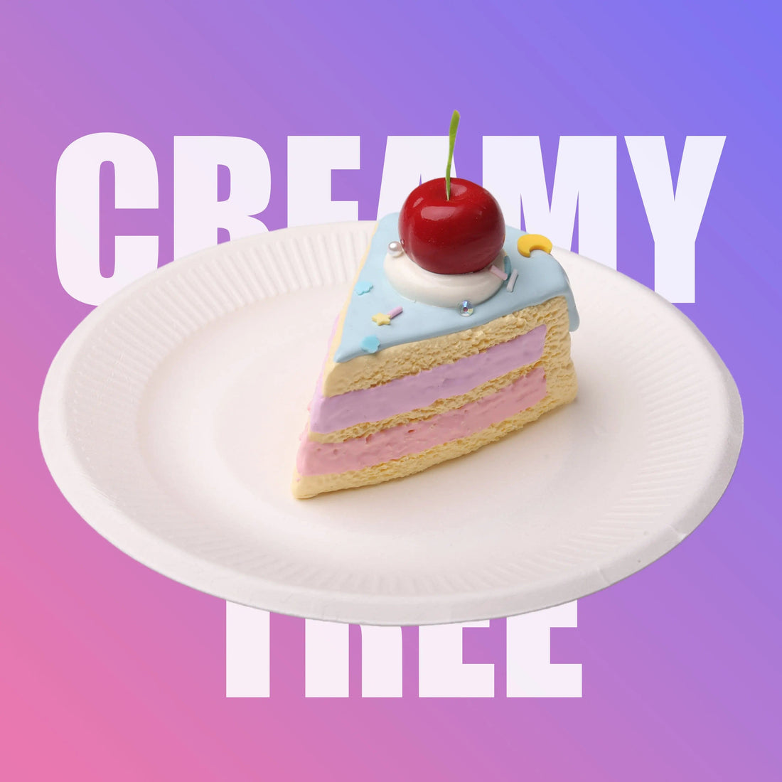 CREAMY TREE Blue Cherry Cake Slice Squishy Toy