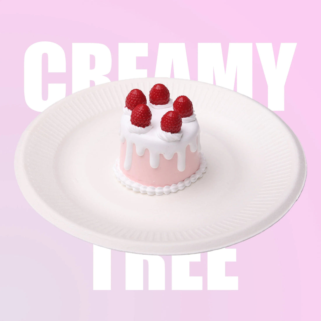CREAMY TREE White & Pink Strawberry Mini Cake Squishy Toy